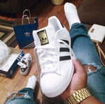 Tenis Superstar blanco con rayas negras Unisex - Triple AAA - Envio Gratis Ref 003