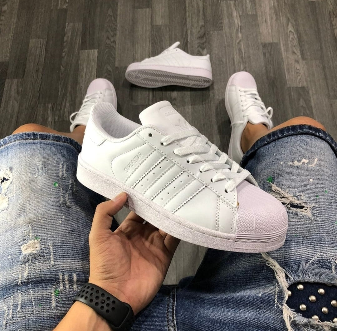 Tenis Adidas Superstar todo blanco Unisex - Triple AAA + Envio Gratis + Caja Gratis Premium