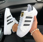 Tenis Super Star Blanco con rayas negras Unisex - Triple AAA - Pago Contraentrega -Envio Gratis Ref 101