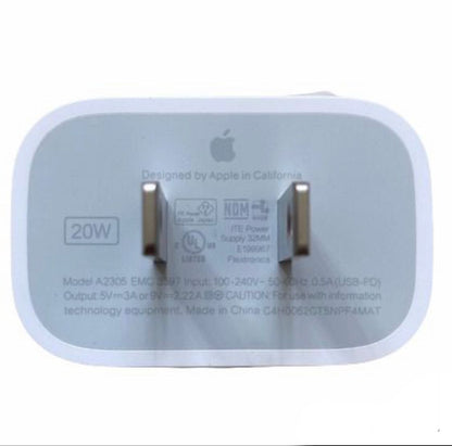 Cargador Apple 20w Carga Rápida Original -  funciona para iPhone 11, iPhone 12, iPhone 13, iPhone 14, iPhone 8, iPhone X, iPhone Xr (Si es compatile con los modelos PRO, PRO MAX, Mini y PLUS) USB-C Color Blanco - Pago Contraentrega - Envío Gratis