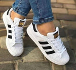 Tenis Super Star blanco con rayas negras Unisex  - Triple AAA + Envio Gratis + Caja Gratis Premium